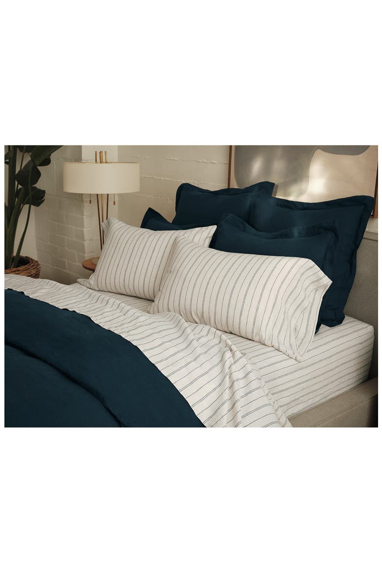 Relaxed Organic Linen Set of 2 Pillowcases, Alternate, color, FOG CHAMBRAY/ INDIGO STRIPE