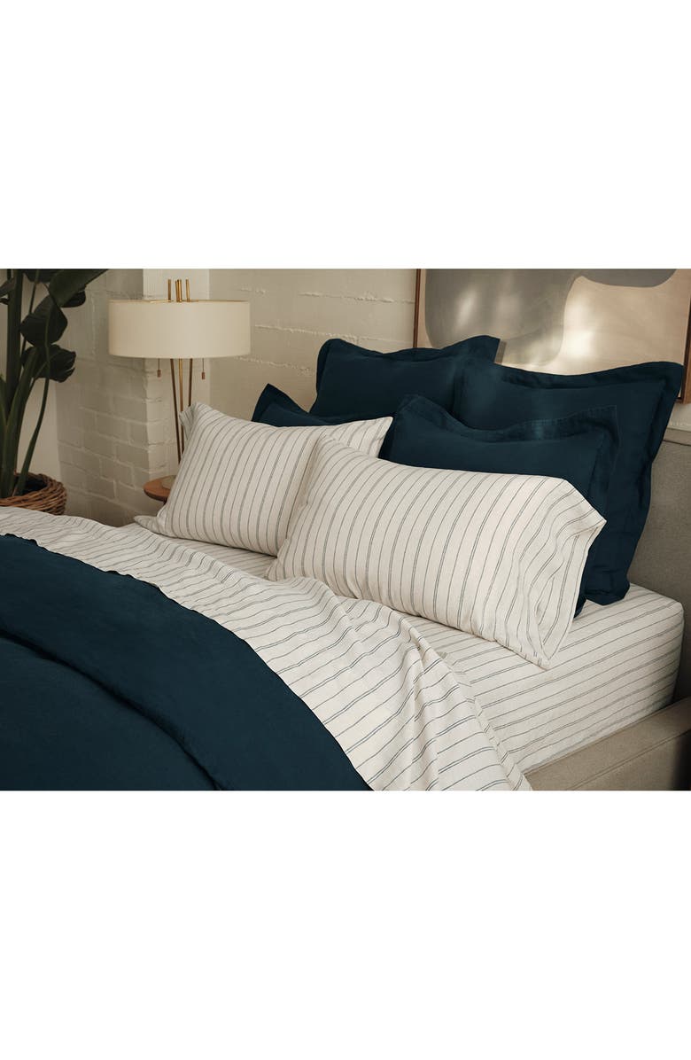 Coyuchi Relaxed Organic Linen Set of 2 Pillowcases, Alternate, color, Fog Chambray/ Indigo Stripe