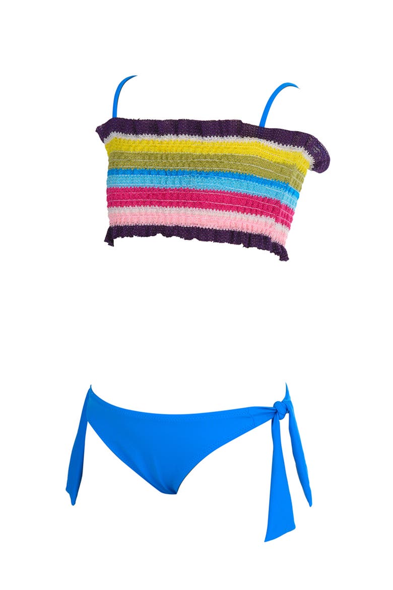 Striped Bandeau with Decorative Ruffles Two-Piece Bikini, Alternate, color, Multicolor