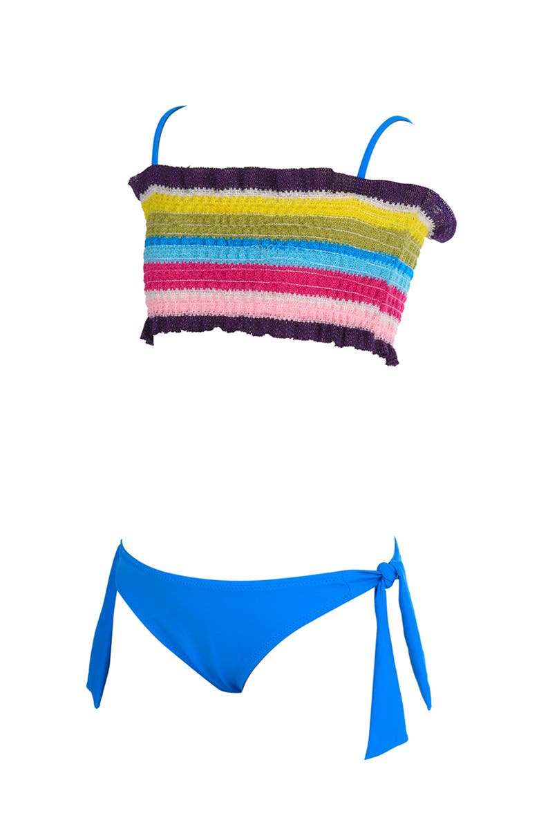 NESSI BYRD Striped Bandeau with Decorative Ruffles Two-Piece Bikini, Alternate, color, Multicolor