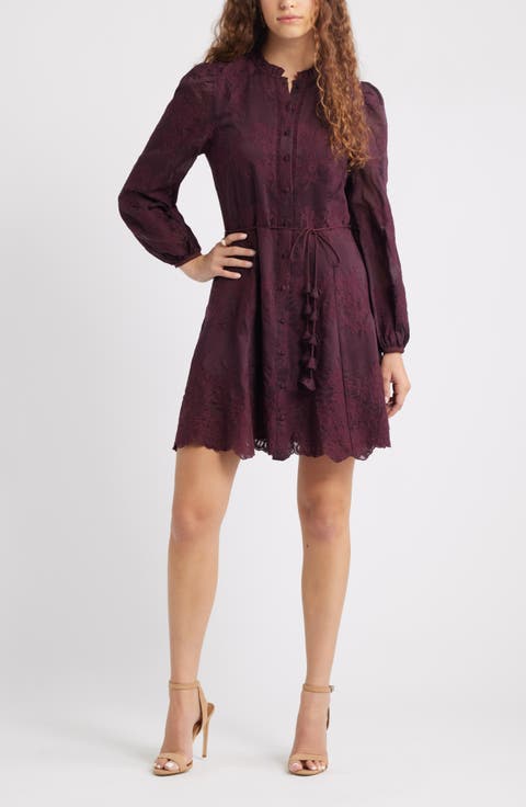 Ruffle Collar Embroidered Long Sleeve Dress