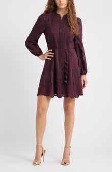 Chelsea28 Ruffle Collar Embroidered Long Sleeve Dress