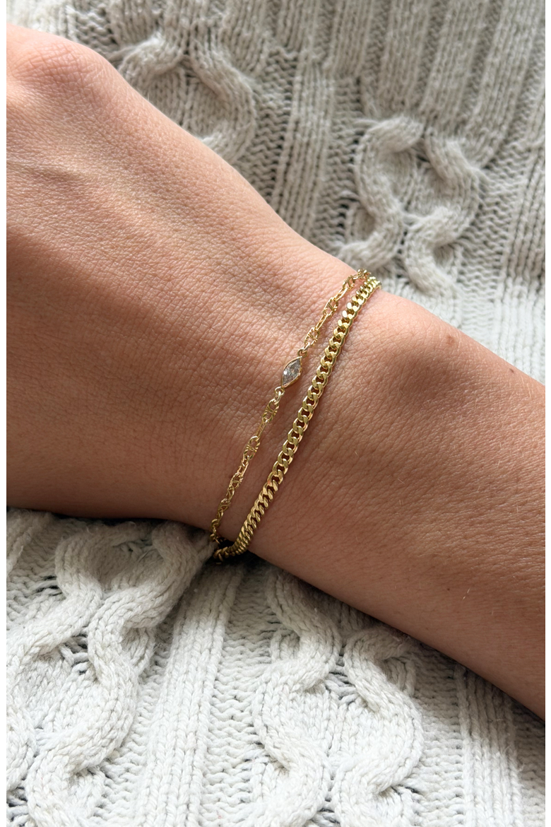 Marquise Bezel Dainty 14k Gold Filled Bracelet Two Stack, Alternate, color, Gold