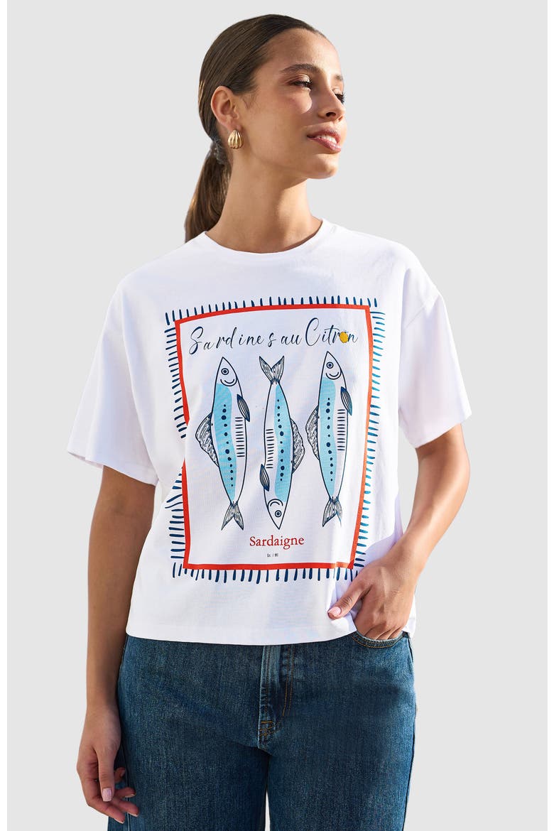 Cotton Summer Motif T-Shirt, Main, color, White