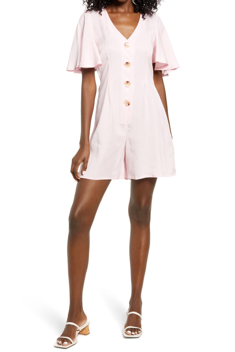 Viviana Flutter Sleeve Romper, Main, color, ROSEATE SPOONBILL