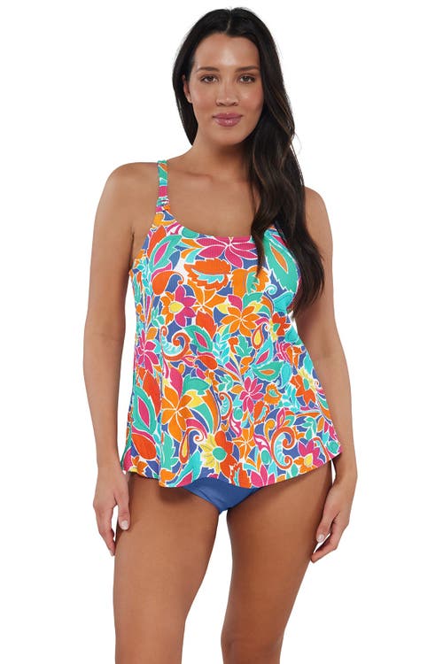 Sunsets Escape Jenna Tankini Swimsuit Top In Festive Floral Sandbar Rib