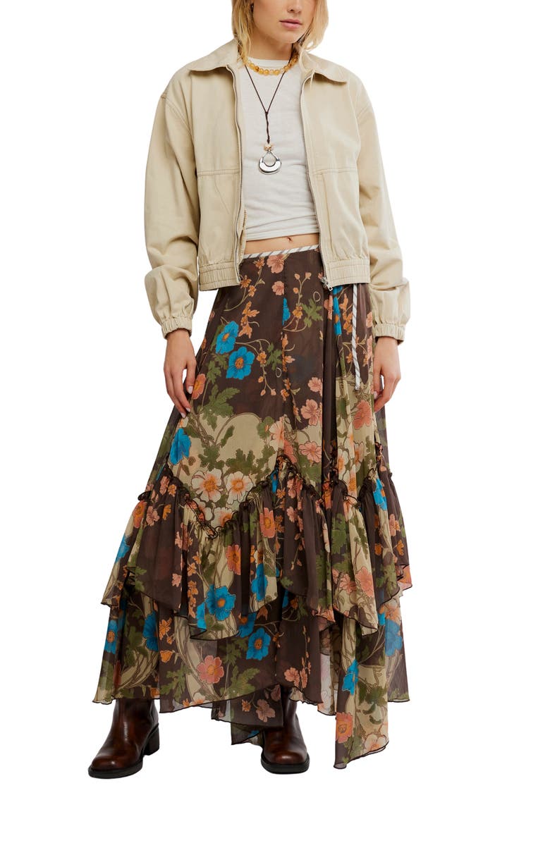 Free People Palermo Villa Chiffon Maxi Skirt, Alternate, color, Brown Combo