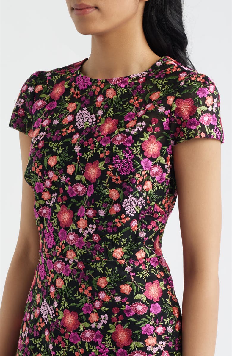 Eliza J Embroidered Floral A-Line Dress, Alternate, color, Berry Black