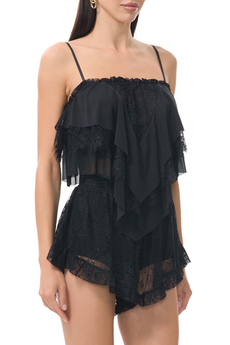 Aimee Ruffle & Lace Camisole, Alternate, color, NOIR
