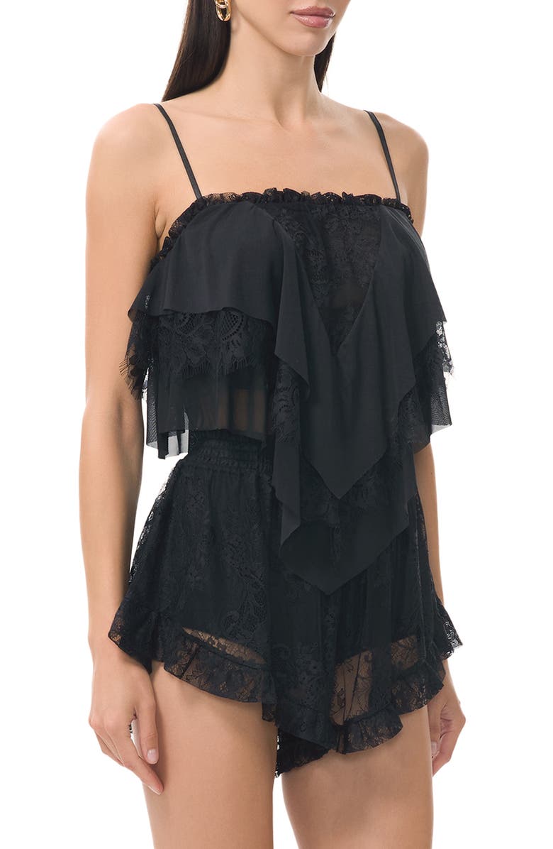 AFRM Aimee Ruffle & Lace Camisole, Alternate, color, Noir