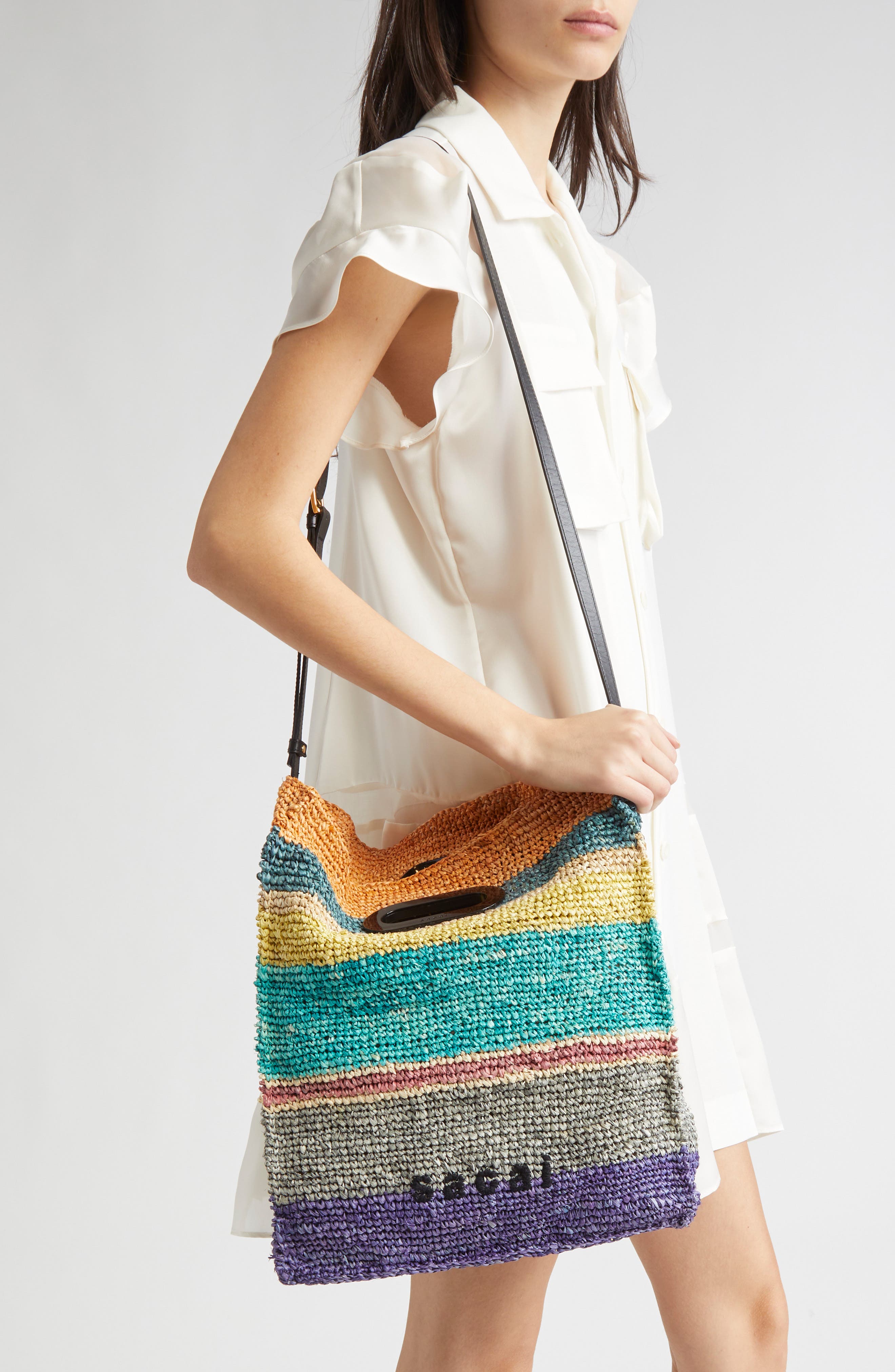 Sacai Medium Raffia Shopper Bag, Alternate, color, Multicolored