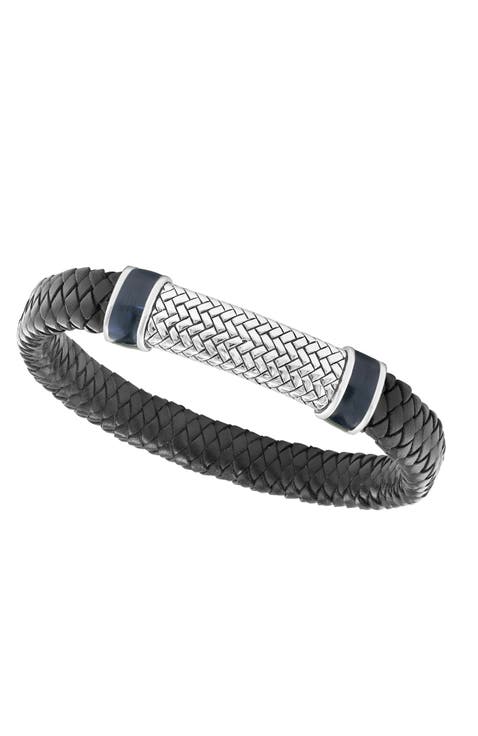 Leather Cord ID Bracelet in Sterling Silver