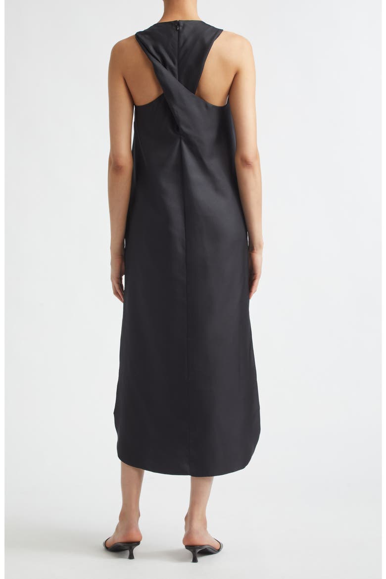 Paloma Twist Detail Silk Twill Dress, Alternate, color, BLACK