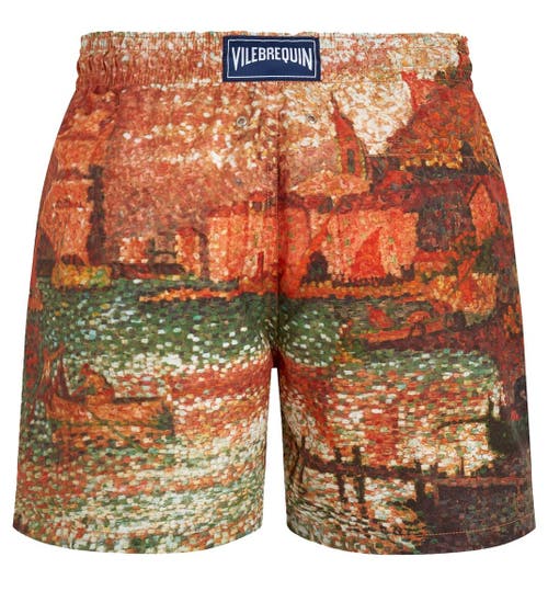 Vilebrequin Painterly-print Drawstring Swim Shorts In Brique