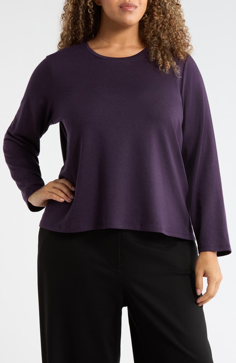Eileen Fisher Cozy Brushed Terry Crewneck Top, Main, color, Aubergine
