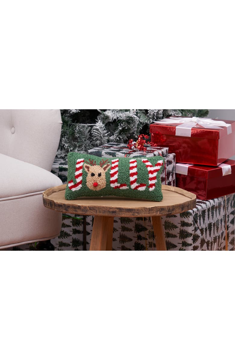 C&F Home Christmas "Jolly" Red Nose Reindeer Mini Accent Pillow 6" x 12", Alternate, color, Green