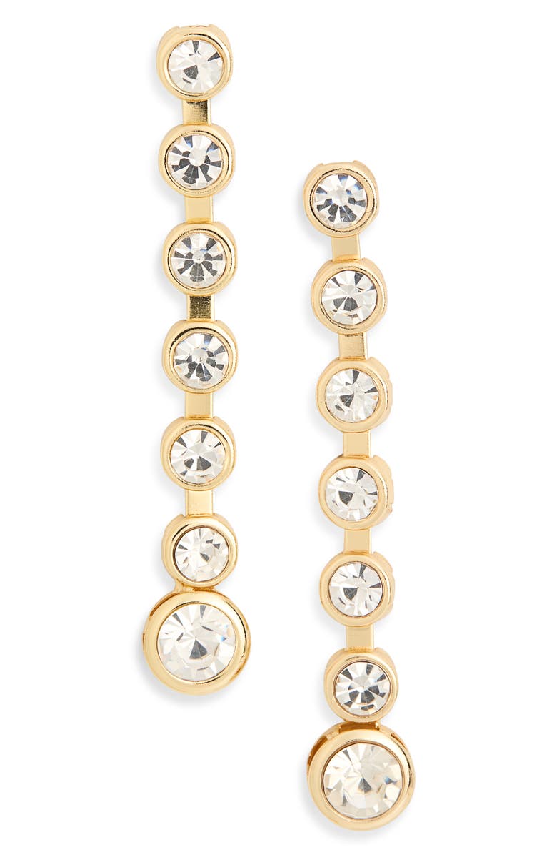 NORDSTROM RACK Bezel Crystal Linear Drop Earrings, Main, color, Clear- Gold