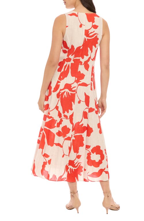 London Times Floral Print A-line Dress In Ivory/red