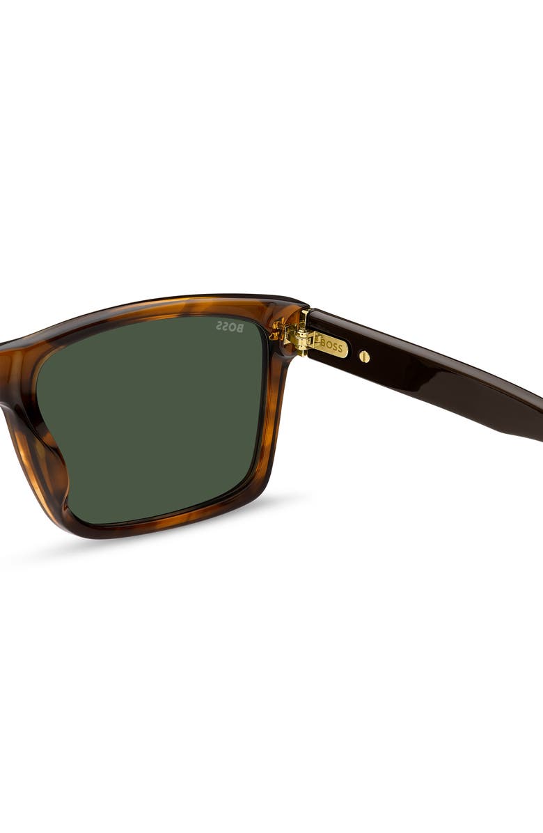 BOSS 59mm Polarized Rectangular Sunglasses, Alternate, color, Brown Horn/ Green Polar