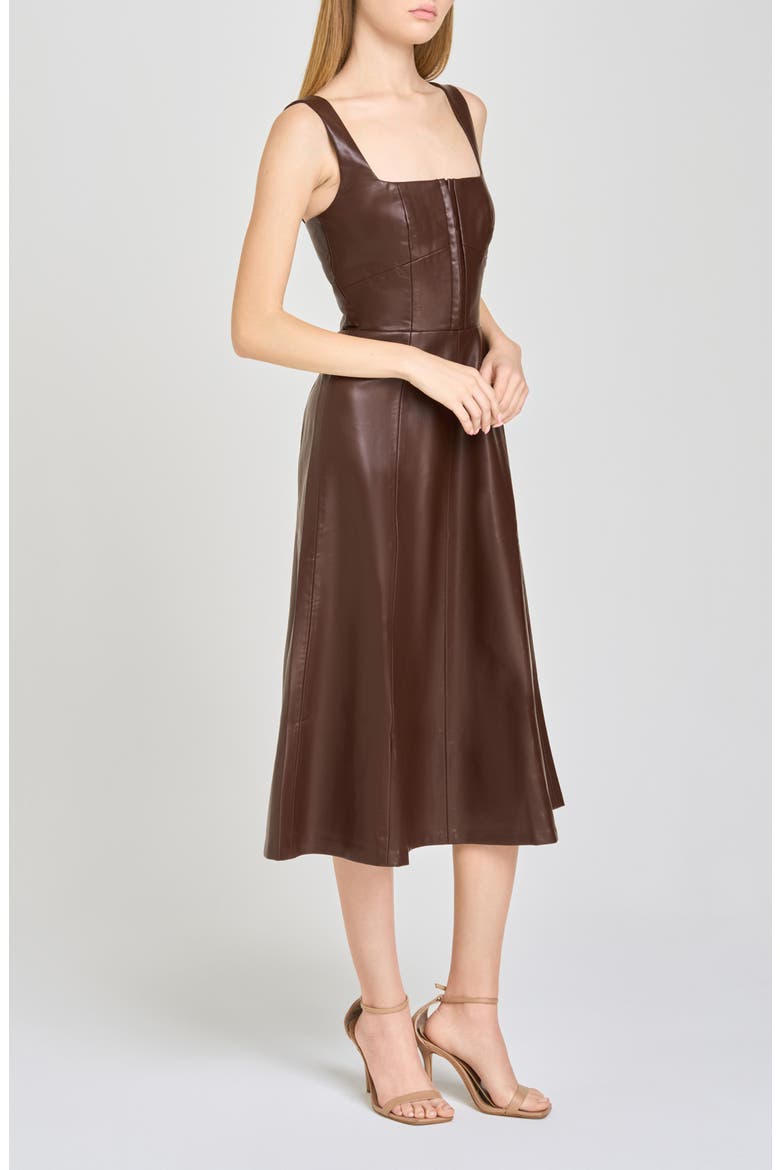 Leonie Faux Leather Fit & Flare Midi Dress, Alternate, color, ESPRESSO