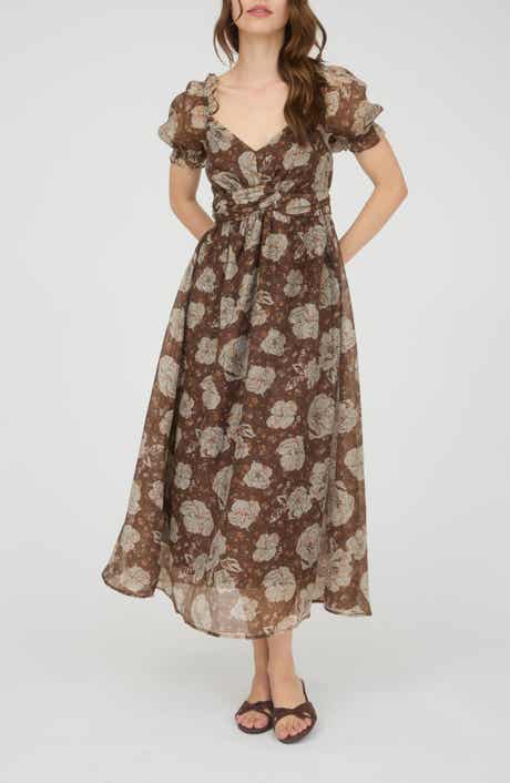 Blu Pepper Puff Sleeve Midi Dress