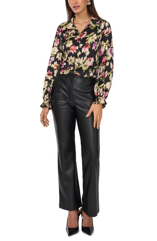 Vince Camuto Ruffle Cuff Satin Button-up Shirt In Black