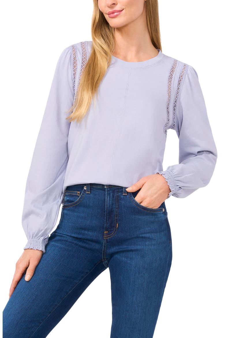 Lace Inset Long Sleeve Jersey Top, Main, color, SLATE BLUE