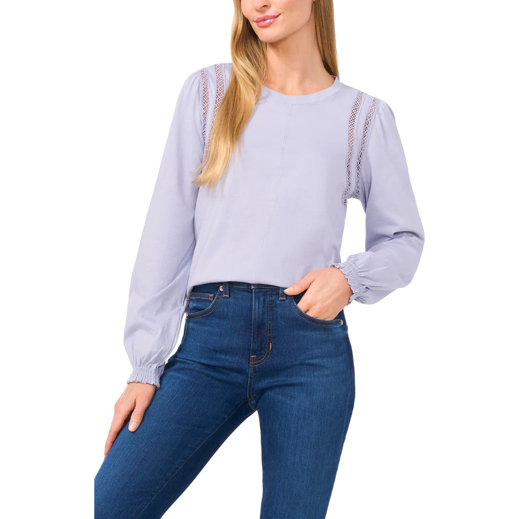 CeCe Lace Inset Long Sleeve Jersey Top in Slate Blue