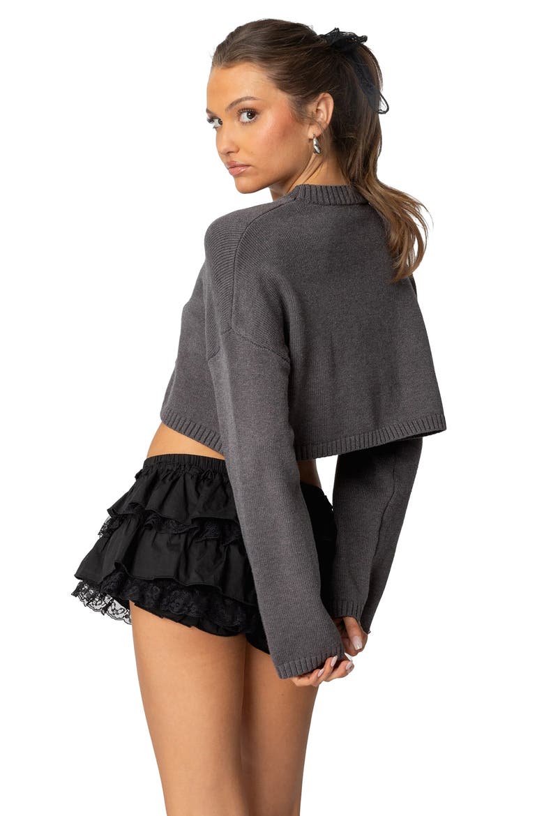 Bow Crewneck Crop Sweater, Alternate, color, GRAY