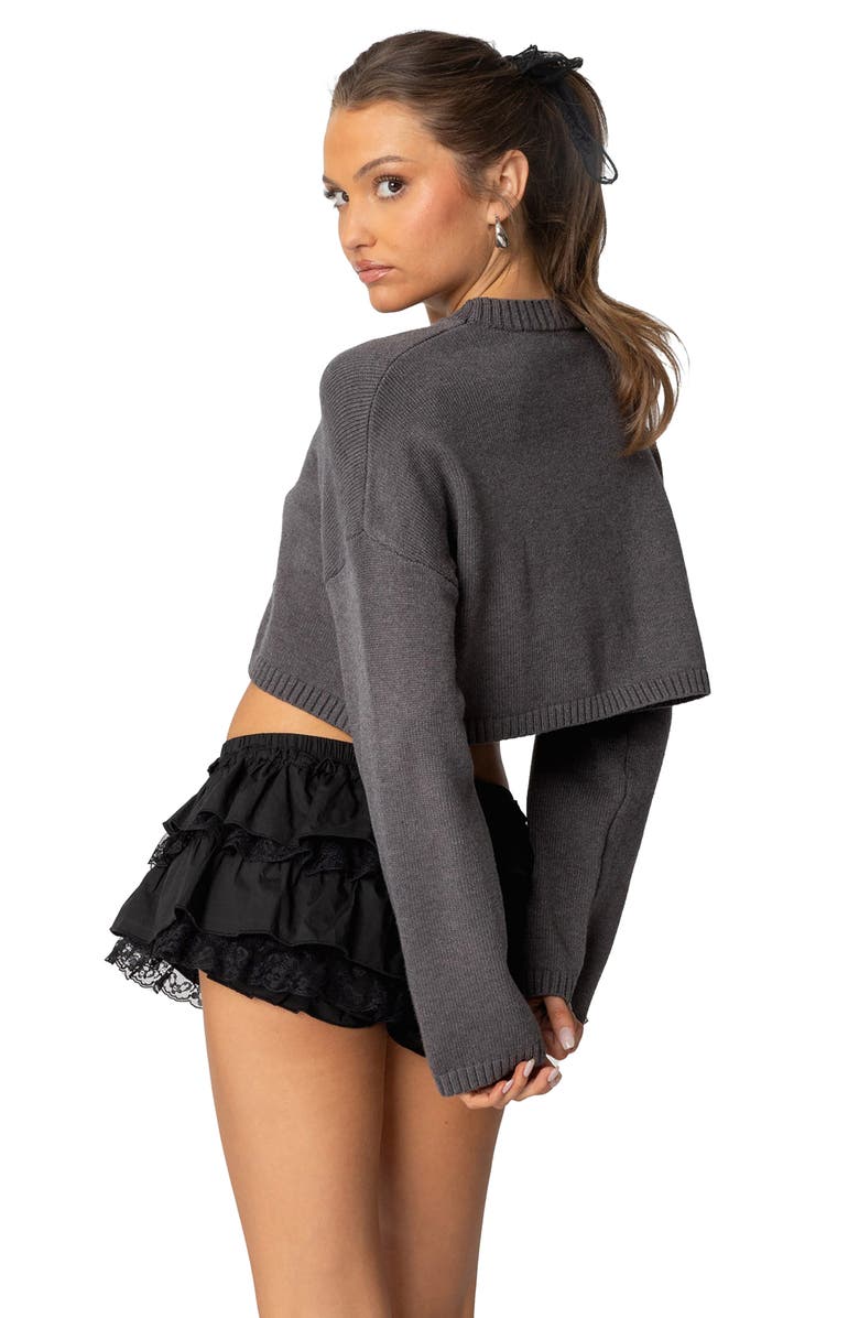 EDIKTED Bow Crewneck Crop Sweater, Alternate, color, Gray