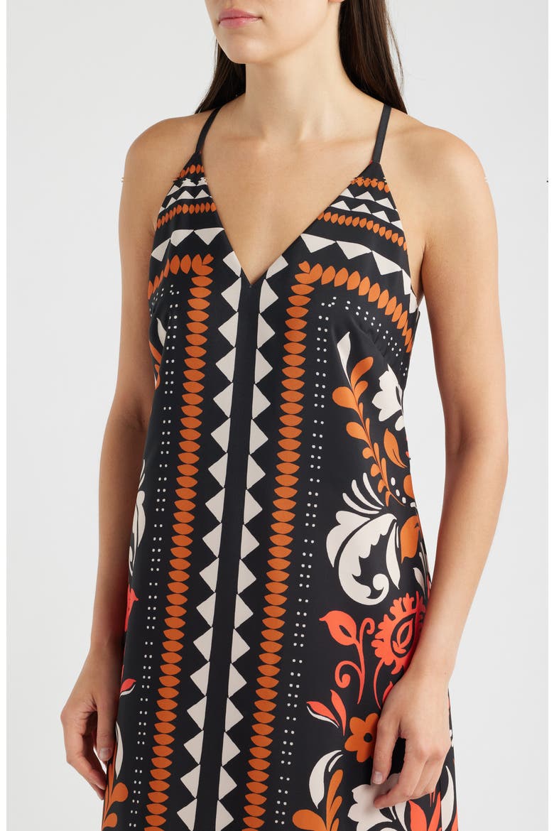 Print Tie Back Sleeveless Midi Dress, Alternate, color, BLK COGNAC