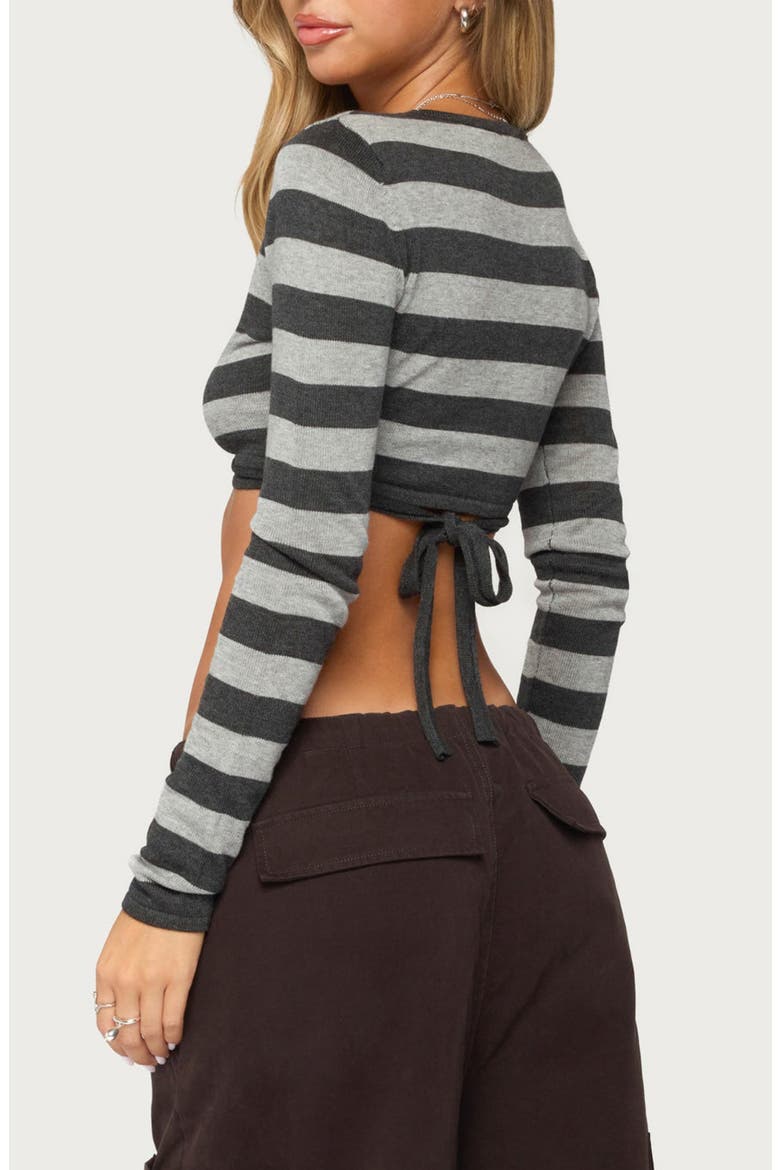 Meira Striped Knit Wrap Crop Top, Alternate, color, DARK-GRAY-AND-LIGHT-GRAY