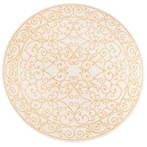 Jonathan Y Charleston Vintage Filigree Textured Weave Indoor/outdoor Yellow/cream Square Area Rug In Cream/yellow