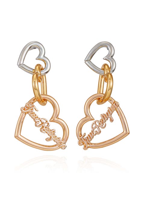 Linked heart linear earring