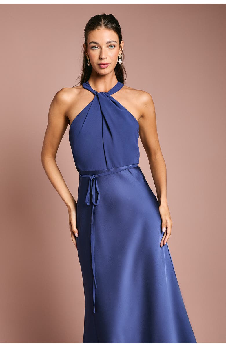 Oasis Satin Halter Neck Bridesmaid Dress, Alternate, color, Navy