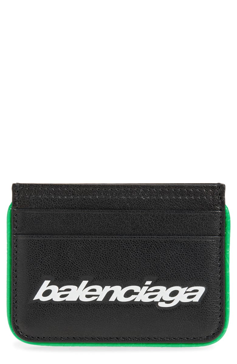 Balenciaga Biker Card Holder, Main, color, 1038 Black/ Vivid Green