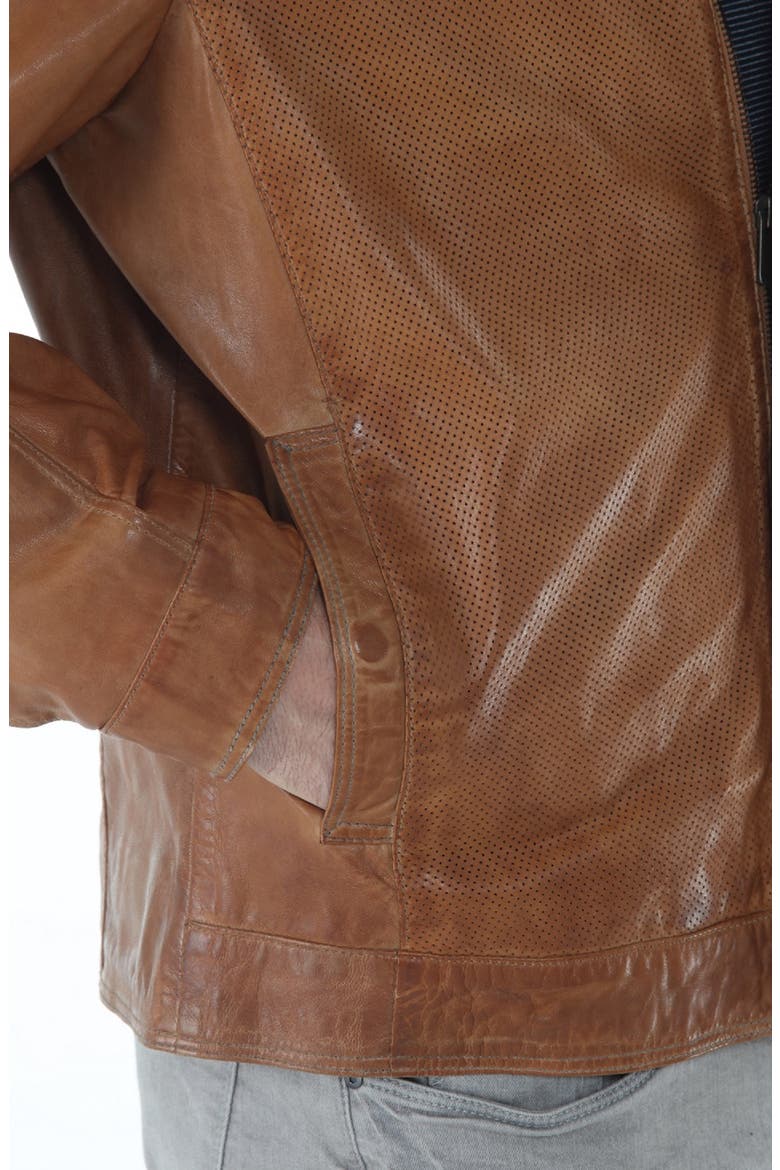 Perforated Leather Jacket, Alternate, color, CAMEL