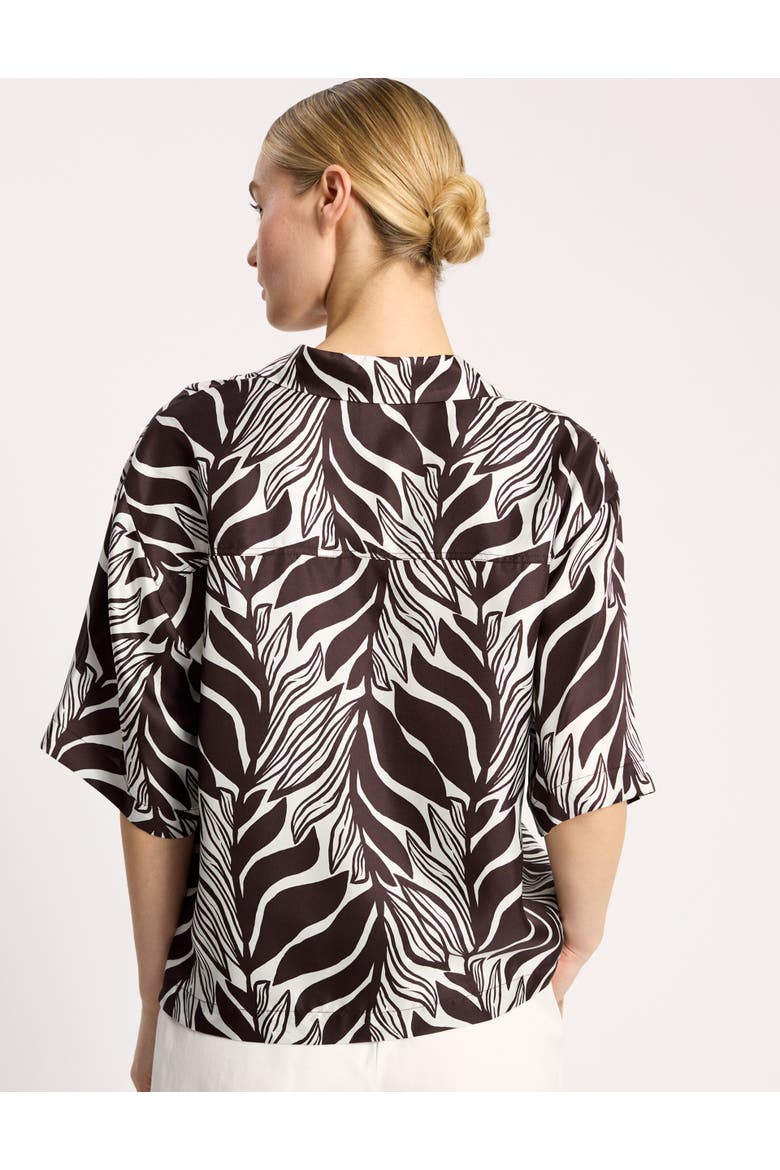 Mono Palm Print Silk Shirt, Alternate, color, Brown