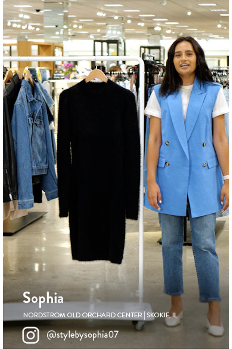Mock Neck Eyelash Long Sleeve Sweater Dress video