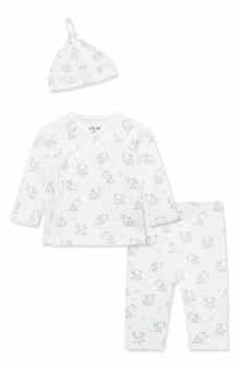 Little Me Elephants Take Me Home 3-Piece Organic Cotton Cardigan & Pants Set