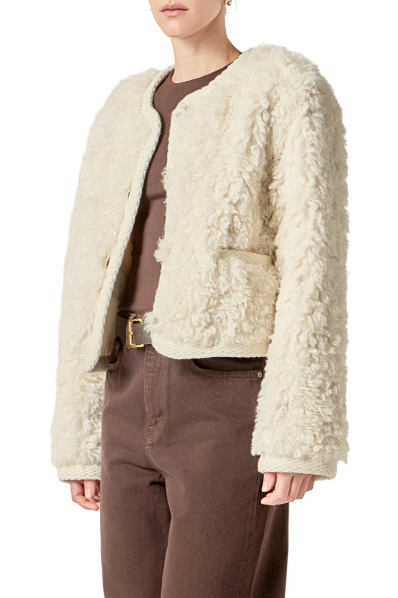 High Pile Fleece Crop Jacket, Alternate, color, OFF WHITE