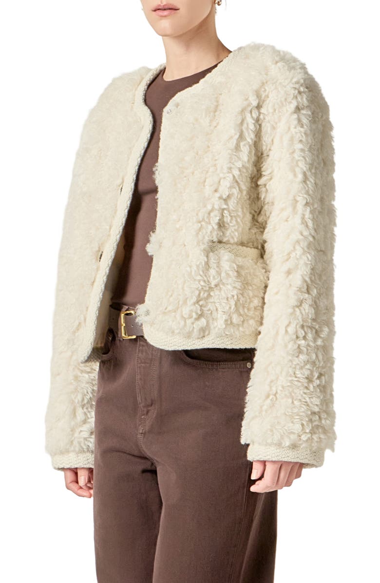 English Factory High Pile Fleece Crop Jacket, Alternate, color, Off White