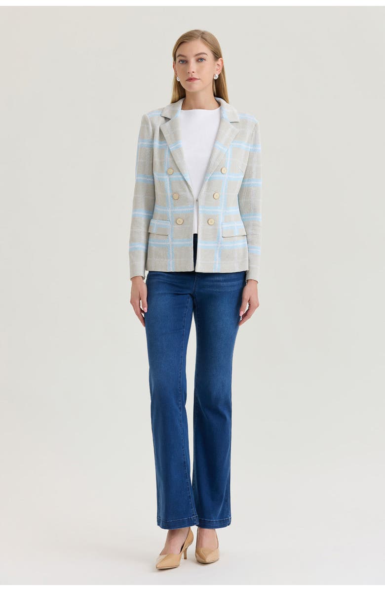 Ming Wang Heritage Plaid Knit Blazer, Alternate, color, Limestone/Serene/White