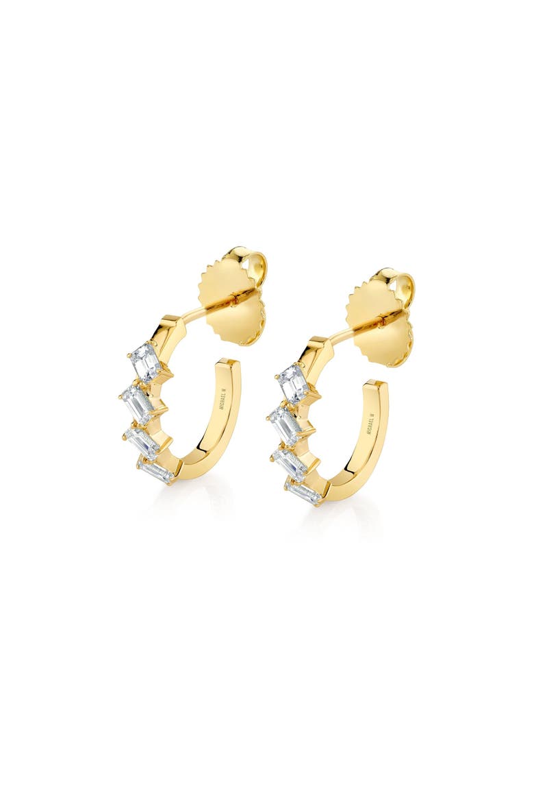Mini Montage Emerald Cut Diamond Hoops, Main, color, 18K Yellow Gold