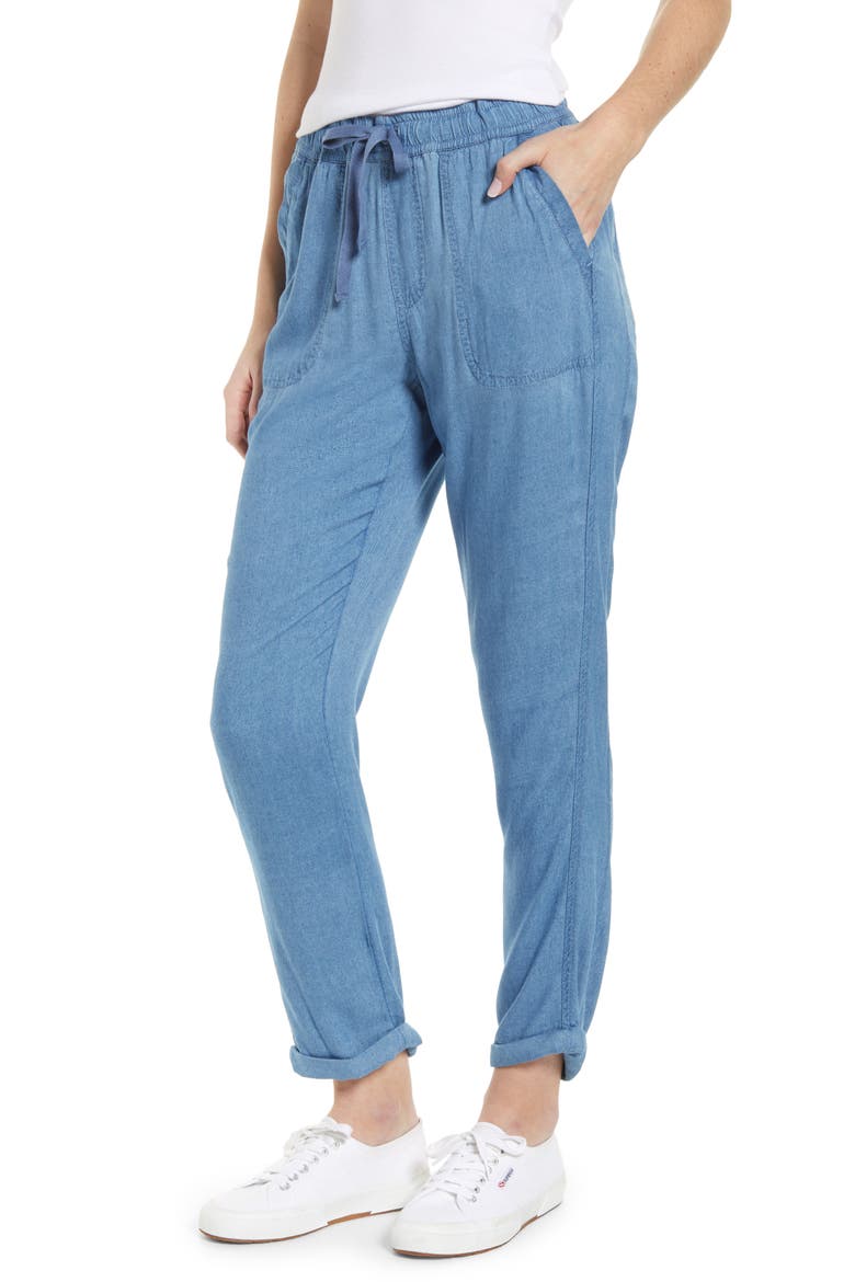 Drawcord Twill Pants, Main, color, LIGHT INDIGO