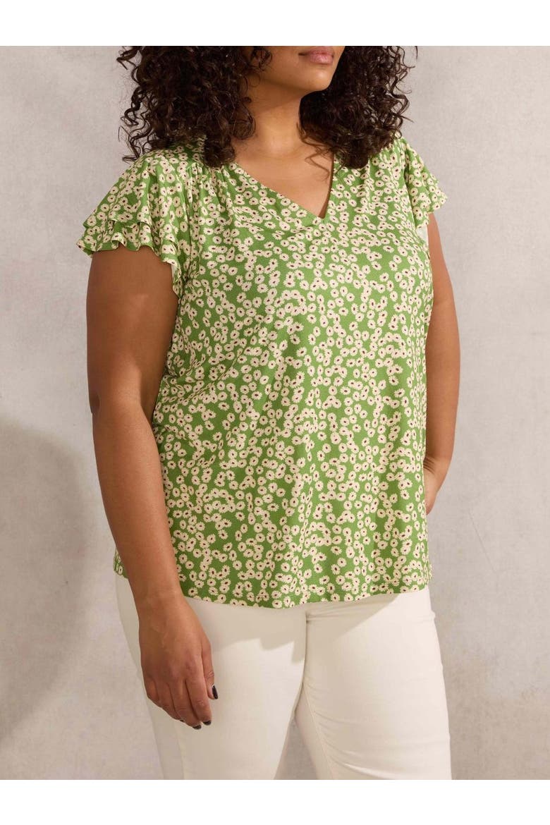 Ditsy Jersey Flutter Sleeve Top, Alternate, color, Green