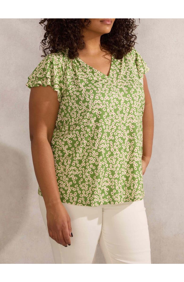 Live Unlimited Ditsy Jersey Flutter Sleeve Top, Alternate, color, Green