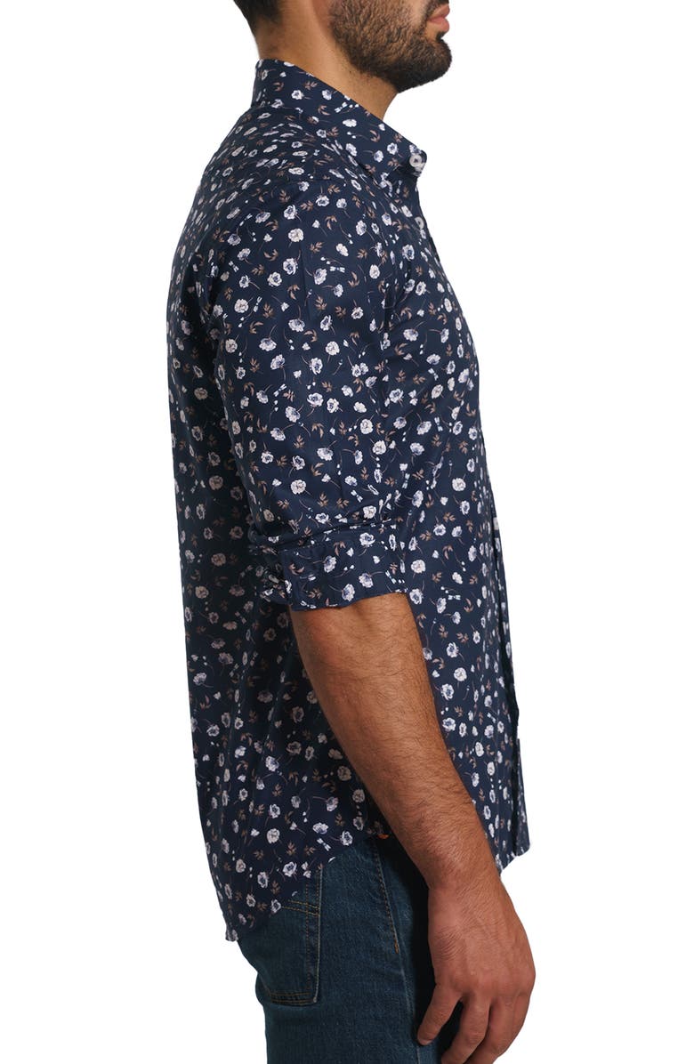 Jared Lang Trim Fit Floral Cotton Button-Up Shirt, Alternate, color, Dark Navy Floral