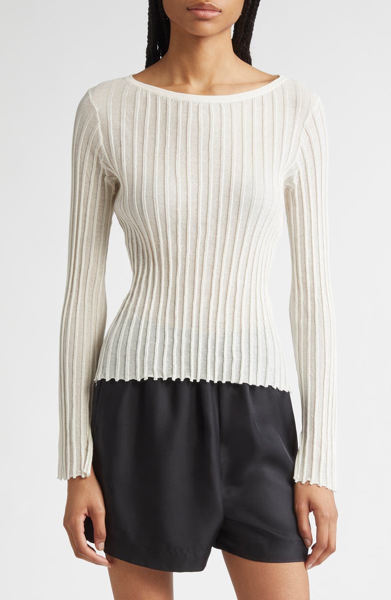 LOULOU DE SAISON Mabille Rib Long Sleeve Top, Main, color, Ivory