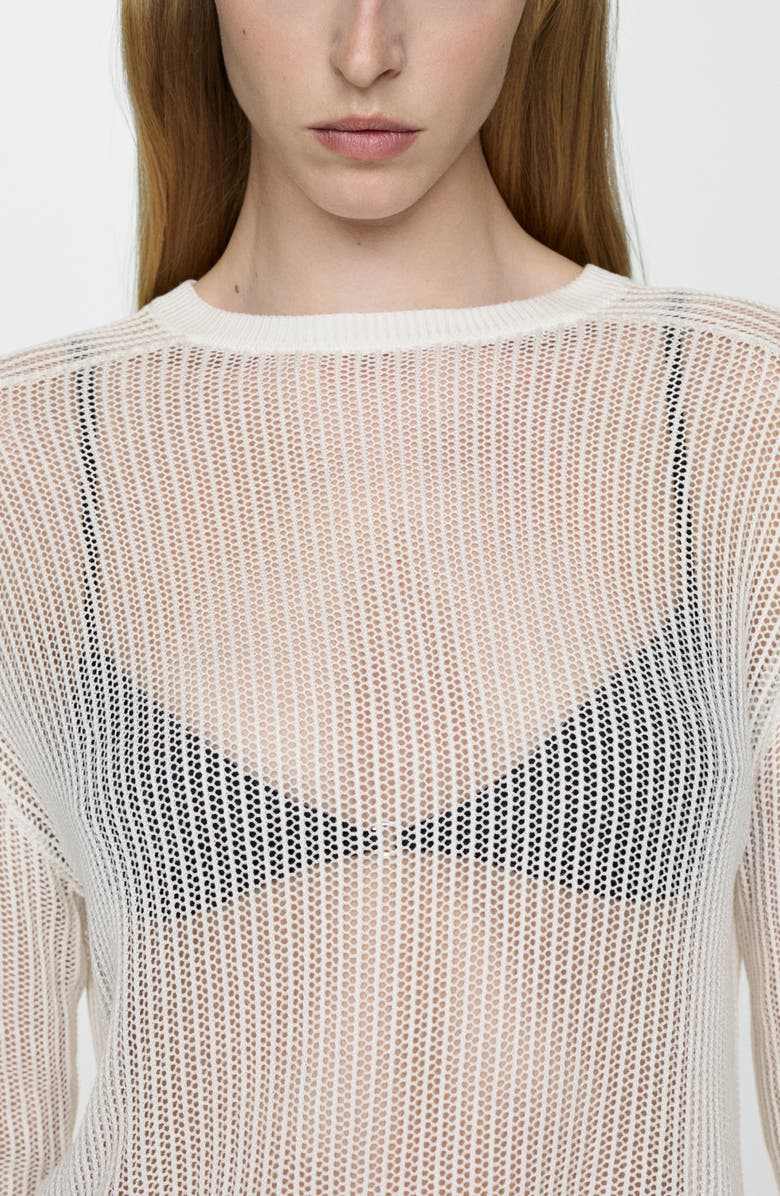 MANGO Holes Sheer Crewneck Sweater, Alternate, color,